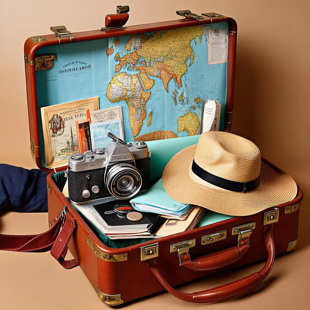 vintage suitcase travel souvenirs